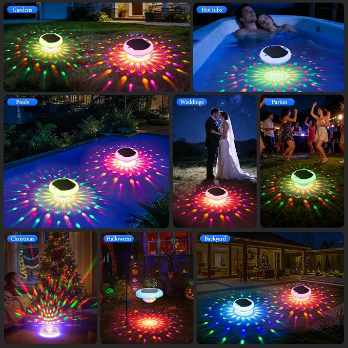 Solar Rechargeable Floating Pool Lights 2 in 1, 6.7 Inch Pool Lights That Float with Remote, 13 RGB Color Changing, Timing Mode, IP68 Waterproof 2600mAh Pool Lights for Inground Pool, Garden 1 Pack