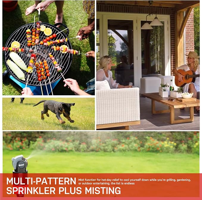 Eden 94150 Multi-Pattern Turbo Gear Drive Metal Tripod Sprinkler Plus One-Direction Misting System w/Quick Connect Starter Kit, 360 Degree Coverage