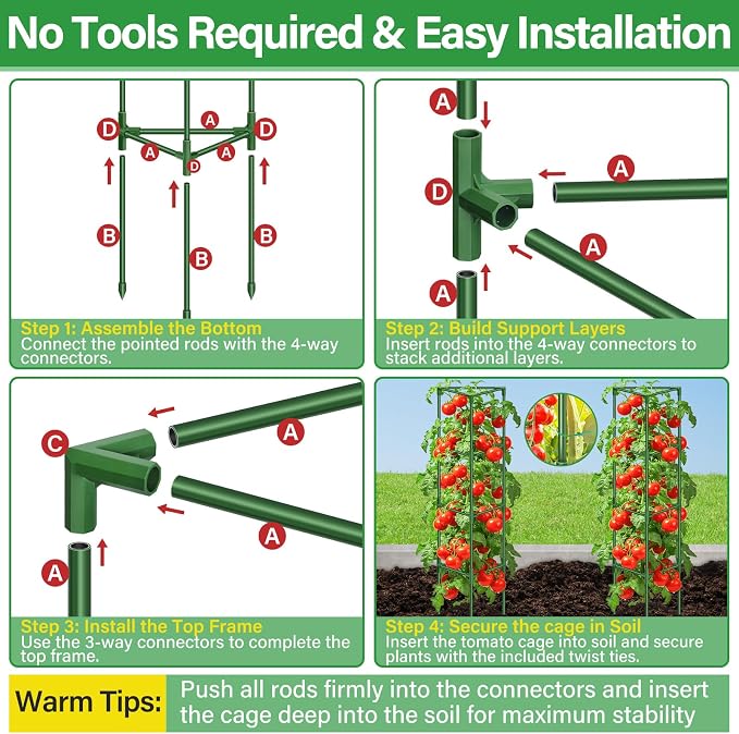 Legigo 2 Pack 57 Inch Tomato Cage for Garden, Heavy-Duty Tomato Trellis Plant Support Stakes, Adjustable Garden Trellis Plant Cage for Climbing Plants Peppers Outdoor Raised Garden Bed and Vegetables