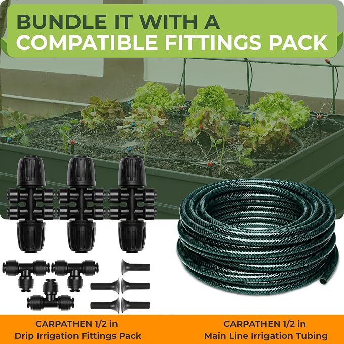 Carpathen 50 FT 1/2 Irrigation Tubing Mainline - Drip Irrigation Tubing Perfect for Push-To-Connect Garden Irrigation System, or as Blank Distribution Hose for Any Gardening Project
