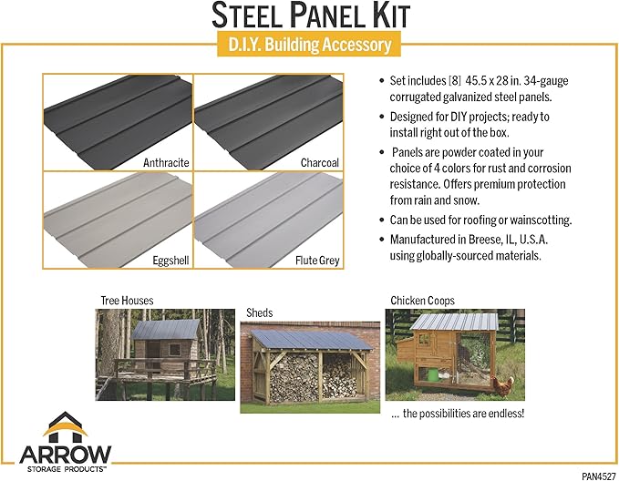 Arrow Set of 8 Galvanized Steel 2x4 Ft Corrugated Metal Panels for DIY Shed, Garage, Carport, and Mobile Home Projects, Made in USA, Eggshell