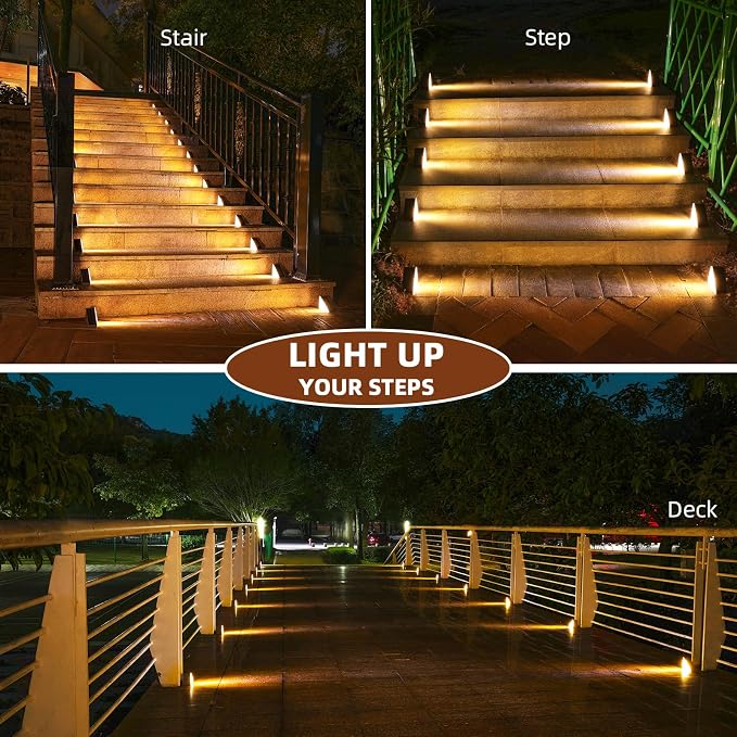 NIORSUN Solar Stair Lights,Warm White Outdoor Step Lights IP67 Waterproof Auto On Off, Outdoor Stair Lights for Steps,Stair,Patio,Yard,Porch,Front Door,Sidewalk,Deck Decor(Brown, 12 Pack)