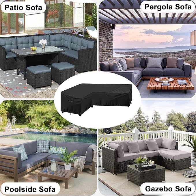 OutdoorLines Waterproof Outdoor Patio Sectional Cover - UV Resistant & Windproof L-Shaped Patio Furniture Covers for Deck, Lawn and Backyard, 420D Heavy Duty Couch Cover, Right Facing, 104"x83", Black