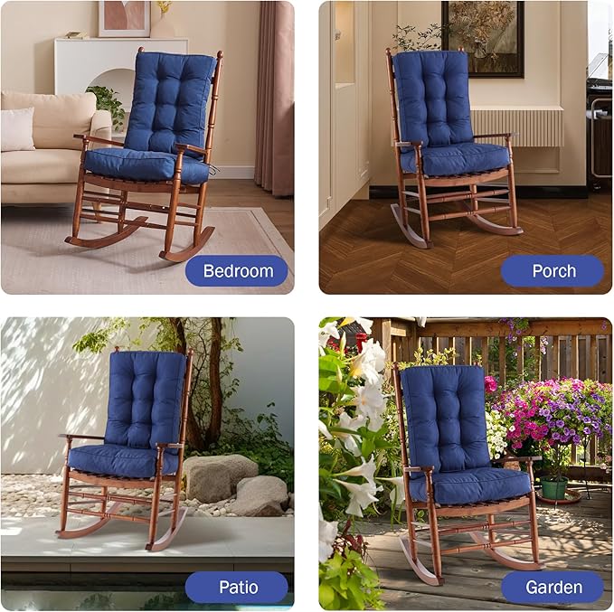 IPYNBAP Rocking Chair Cushion, Waterproof and Fade-Resistant Patio Chair Cushions, Tufted Chair Pads for Rocker Furniture, 18x18 Inch, Indoor/Outdoor Seat Cushions with Ties, Navy Blue