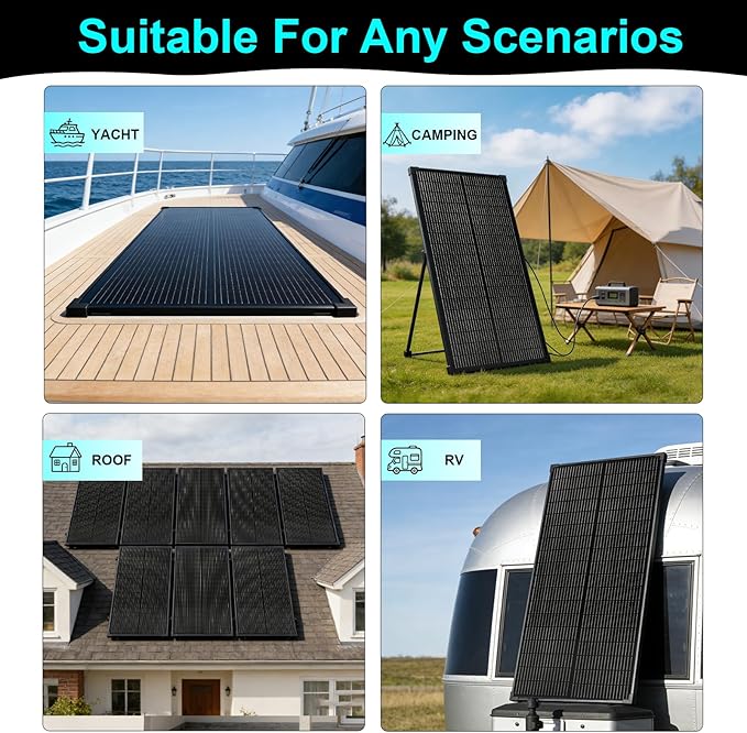 100 Watt Solar Panel,18BB N-Type 18V 100W Solar Panel, 25% High Efficiency Monocrystalline PV Modules IP68 Waterproof for RV, Marine, Rooftop, Farm, Trailer, Home Off-Grid System