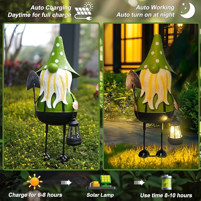 HONGLAND Solar Gnomes Garden Statue -18 Inch Gnomes Outdoor Decorations for Outside with Solar Lantern -Outdoor Figurine Lights for Patio Yard Lawn Porch