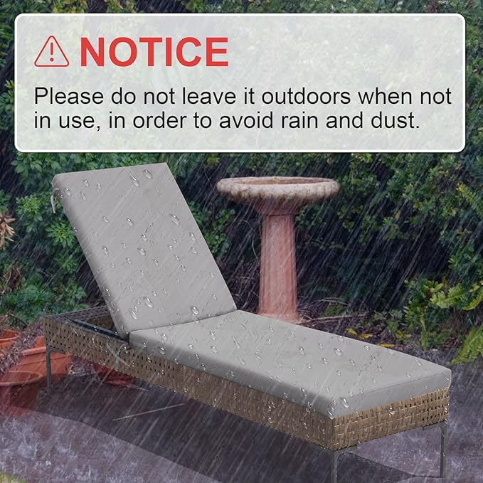 Crestlive Outdoor Chaise Lounge Cushions, 3 Years Fade Resistant Water Resistant Lounge Chair Cushion, 80''L x 23''W, Set of 2, Light Gray