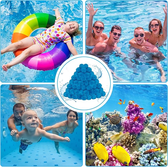 WLLEYAY 1.8 lbs Pool Filter Balls, New Upgrade Efficient Swimming Pool Filter Sand Alternative, Reusable Eco-Friendly Blue Filter Media Balls, Replace 70 lbs Filter Sand, Lasts for Several Seasons