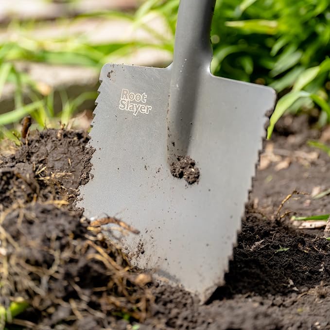 Root Slayer 23011 XL Caprock Garden Shovel for Digging Tough Soil and Roots, Fiberglass Shaft, Steel Spade Tool, Red