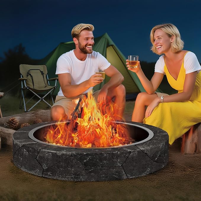 GarveeLife 36 Inch Smokeless Fire Pit Ring, Duty Solid Steel Panels with Air Vents, Inner Round Firepit Rim Insert for Outdoor Above/In-Ground, Suitable for Backyard, Patio, Garden, Easy Install