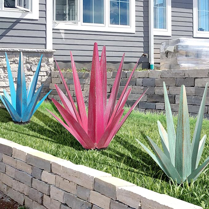 KODIBO Large Tequila Rustic Sculpture, Metal Yard Art, Metal Agave Plants Outdoor Decor, Home Decor Hand Painted Agave Garden Statue