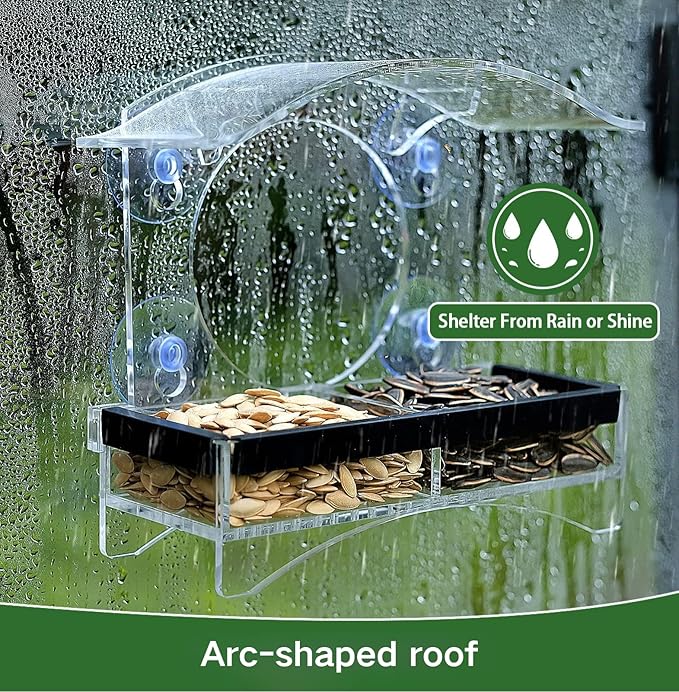 Window Bird Feeder with Strong Suction Cups - Transparent Bird House for Cat, Kids & Elderly Viewing - Polyurethane