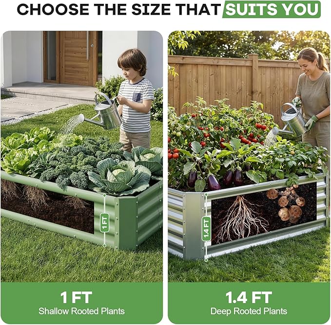 Galvanized Raised Garden Bed Kits, 2 Pack Metal Planter Box Outdoor, 4x2x1.4ft Rectangular Steel Planter Bed for Vegetables, Fruits, Flowers, Herbs(Silver)