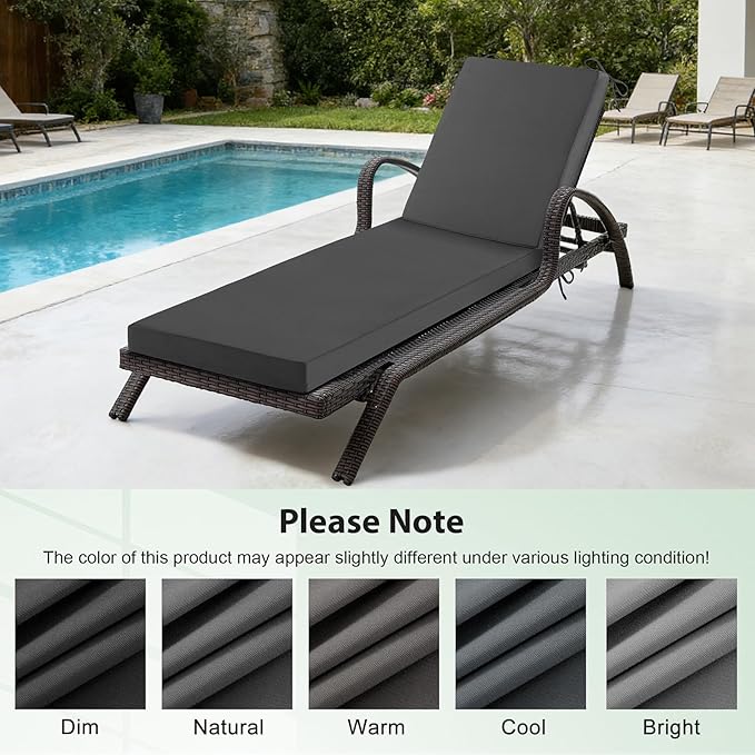 Chaise Lounge Cushions Outdoor, 80x 26x 3 Inch Waterproof & Fade-Resistant Lounge Chair Cushion, Outdoor Chaise Cushion with Removable Cover & Ties for Lawn, Patio, Pool & Beach, Dark Grey