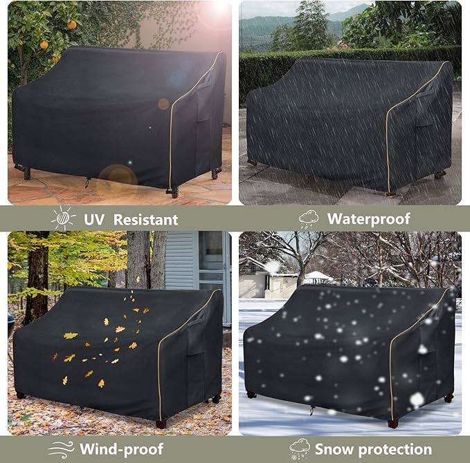 Patio 3-Seater Sofa Cover,Outdoor Couch Cover Fits up to 79W x 38D x 35H Inches,100% Waterproof Heavy Duty Patio Furniture Covers,Black