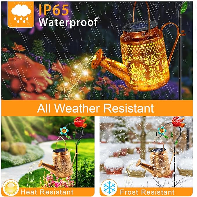 Solar Lights Outdoor Waterproof, Gift For Mom Grandma Women Wife Daughter Mother's Day, Cardinals Watering Can Light With Shepherd Hook, Outside Hanging Solar Light Garden Yard Front Porch Patio Decor