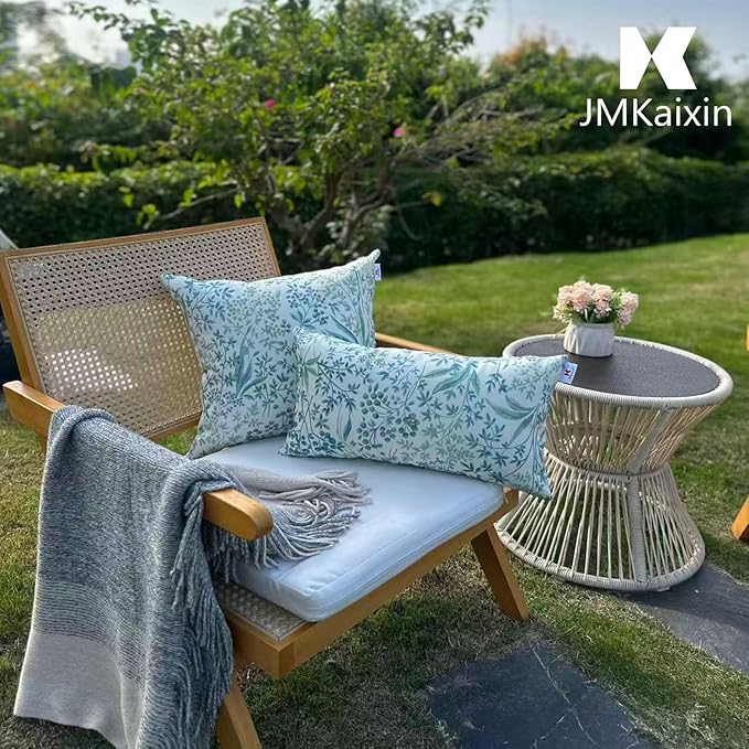 Pack of 2 Patio Lumbar Pillows, 12"x20" Fade Resistant Outdoor Waterproof Lumbar Pillow with Inners, Decorative Garden Lumbar Cushions for Home Patio Terrace Sofa Use