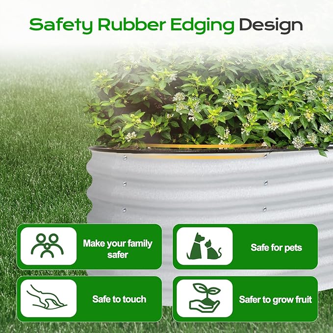 Aoodor 17" Tall Oval Galvanized Raised Garden Bed Kit, 6-in-1 Large Metal Outdoor Planter Box for Vegetables, Flowers, and Herbs, 7.5 x 2.3 x 1.5 Ft, Silver