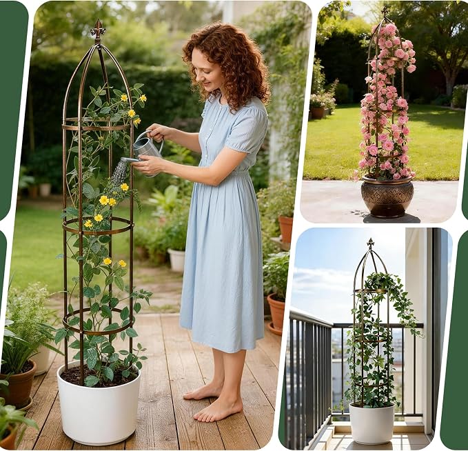 6.3Ft 100% Metal Garden Obelisk Trellis for Climbing Plants Outdoor, Rose Trellis for Potted Plants, Sturdy Garden Trellis for Climbing Vines, Vegetables, Flowers Stands, 1 Pack