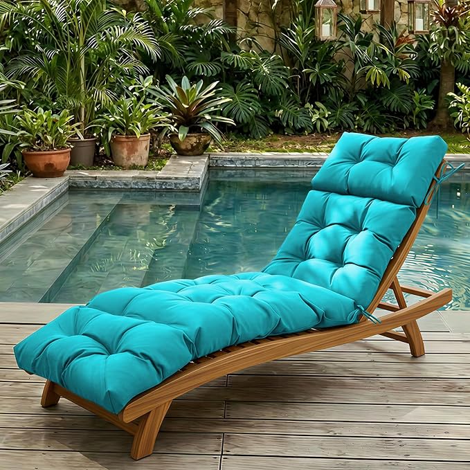 Outdoor Chaise Lounge Cushions 75.1x22.8x4.7 Inch, Waterproof Lounge Chair Cushions for Pool, Patio, Deck, Lawn, Fade Resistant Lounge Cushions for Outdoor Furniture with Ties, Teal