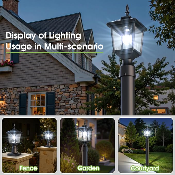 Greluna Solar Post Light Outdoor,2Pack 60 Lumens Dusk to Dawn Lamp Post Light, Solar Powered & Waterproof, Fits 6x6 Wooden Posts, 3 Inch Poles, for Garden, Pathway, Driveway, Fence & Yard(Cool White)