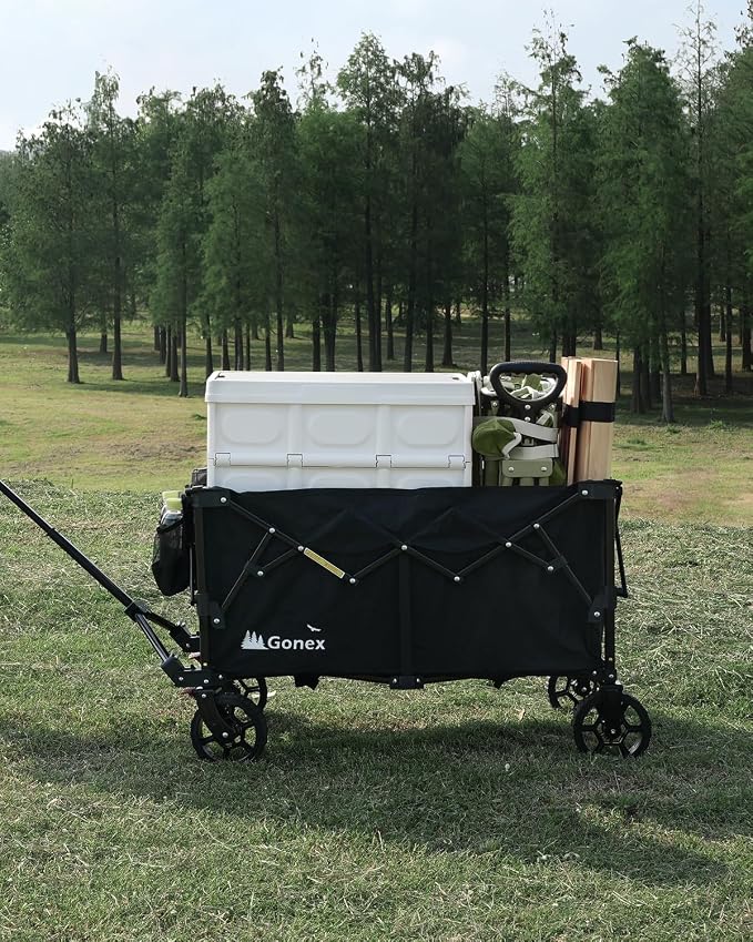 Gonex 38''L Collapsible Foldable Wagon Cart with 360lbs Weight Capacity,220L Folding Utility Garden Cart with Detachable Wheels for Grocery Sports Shopping Camping - Black