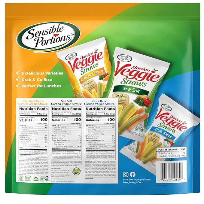 Sensible Portions Garden Veggie Snacks - Veggie Straws Variety Pack, 18ct Polybag (Pack of 2)
