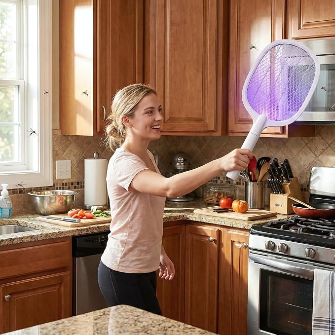 Fly Swatter Electric(2 Pack) Bug Zapper Racket, USB-C Rechargeable Electric Fly Swatter Portable Handheld Cordless Fly Swatter Racket to Kill Mosquitoes, Wasps, Gnats, Flies, Bugs, with Stand