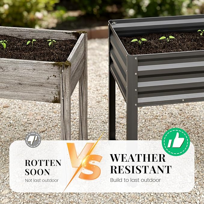 KING BIRD Large Raised Garden Bed with Cover Galvanized Elevated Planter Box with Legs 48×24×56 in for Backyard, Patio, Balcony, 400lb Capacity, Dark Grey