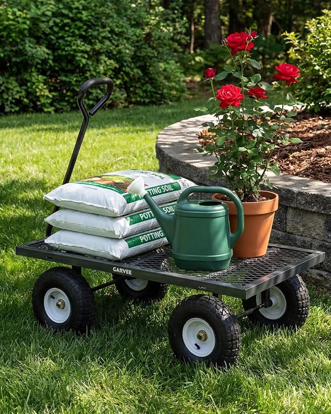 Garvee Versatile Outdoor Utility Cart - 800LBS Heavy-Duty, 10" All-Terrain Pneumatic Tires, Easy Maneuverable Lawn Cart with Removable Mesh Panels for Gardening & Landscaping, Grey