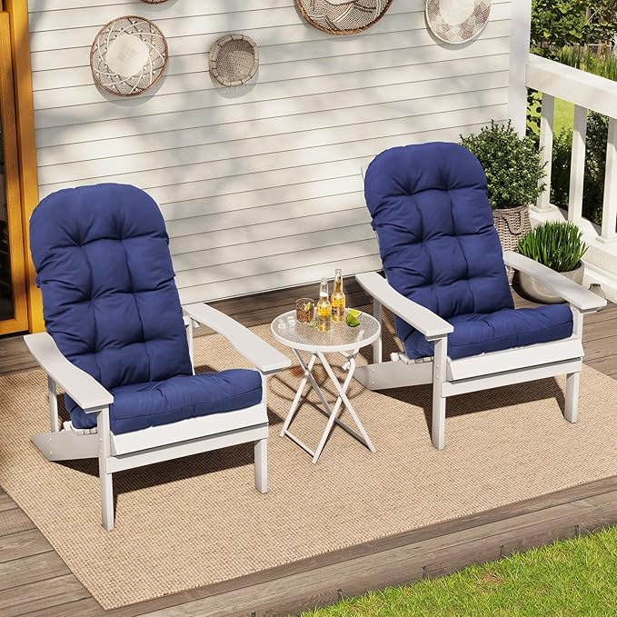 Crestlive 50x20x4 Inch Adirondack Chair Cushions Set of 2, Rocking Chair Cushions, Thickened High Back Patio Chair Pad for Indoor&Outdoor, Water Resistant Cushions for Adirondack Chair, Navy