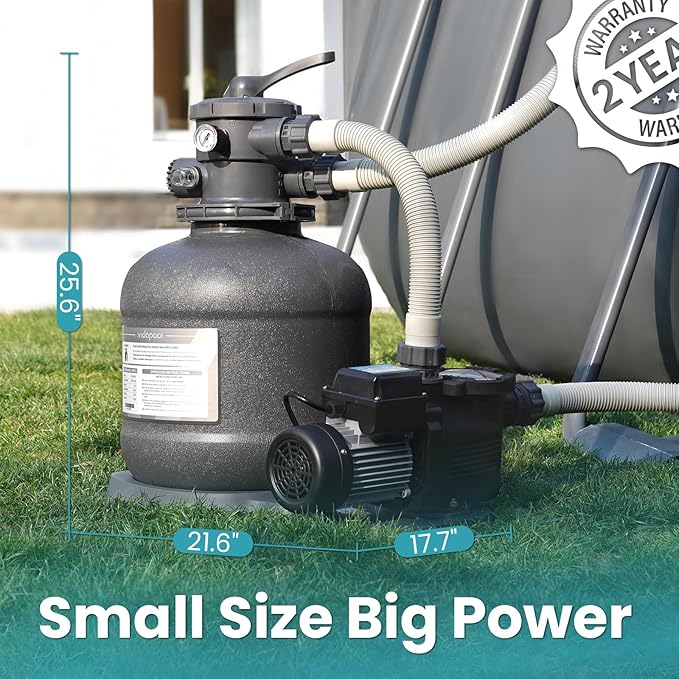 Sand Filter Pump for Above Ground Pool, Pool Pumps Above Ground with Timer, Pool Sand Filter with 6-Way Valve, Efficient Filtration, 13in, Up to 13,000 Gallons