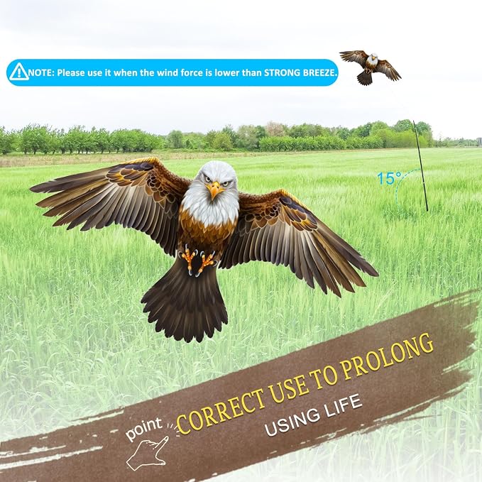 Bird Hawk Flying Kite with Pole Crop Farm Protector Bird Scare Kites with 13Ft Pole - Eagle Kite