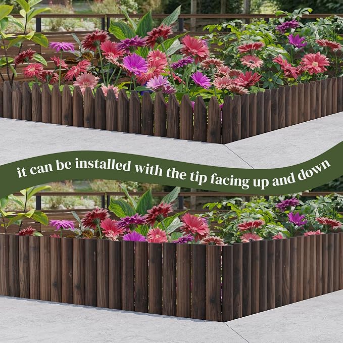 Garden Border Edging Wood Fence Landscape Edging Border Wooden Landscape Edging Decorative Garden Edging Lawn Edging Fence Flexible Garden Edging-15.7" H x 47.2" L (2PACK, 8Ft Total Length)