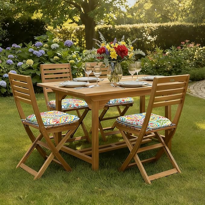 DYTXIII Set of 4 Outdoor Chair Cushions with Ties,Water Repellent Patio Chair Pads 17"x 16" for Outdoor Furniture,Round Corner Seat Cushions for Garden Yard Kitchen Paisley Multi