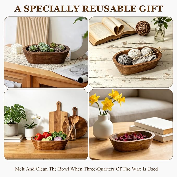 SCENTORINI Citronella Candles, Wood Dough Bowl 2 Pack (35oz), 3 Wicks, Natural Soy Wax Infused with Citronella Essential Oil, Summer Fresh Scent for Outdoor Indoor Patio Camping Balcony