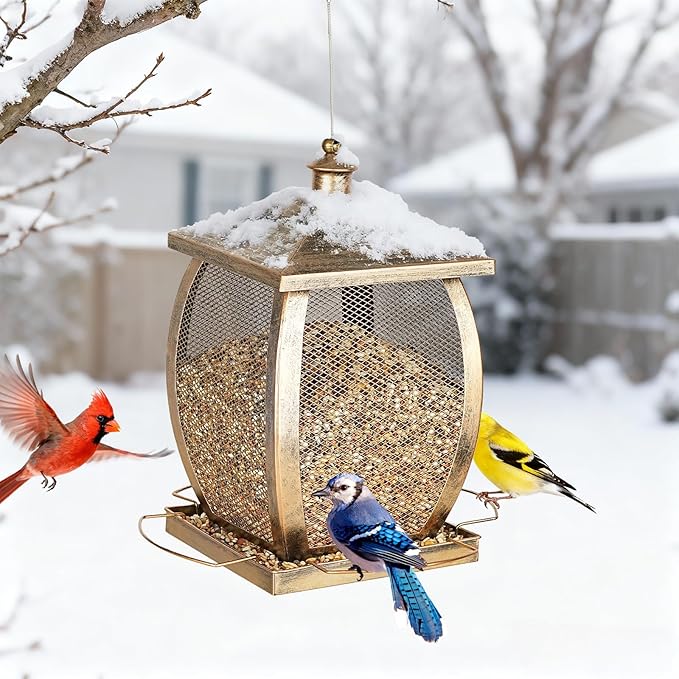 Bird Feeder, Heavy Duty Metal Wild Bird Feeders for Outdoors Hanging, 9 Lbs Extra Large Bird Feeder for Garden Yard Outside Backyard, Retro Lantern Shape