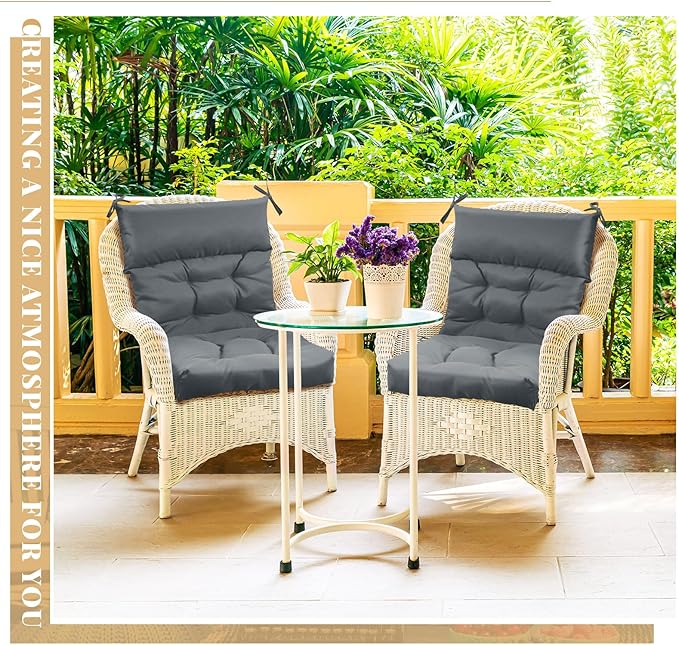 Sintuff 6 Pcs 44 x 21 x 4 Patio Chair Cushions Outdoor Chair Cushion Seat/Back Tufted Pillow with Ties Water Resistant Replacement Indoor Patio Furniture Outdoor Furniture (Solid Color,Dark Gray)