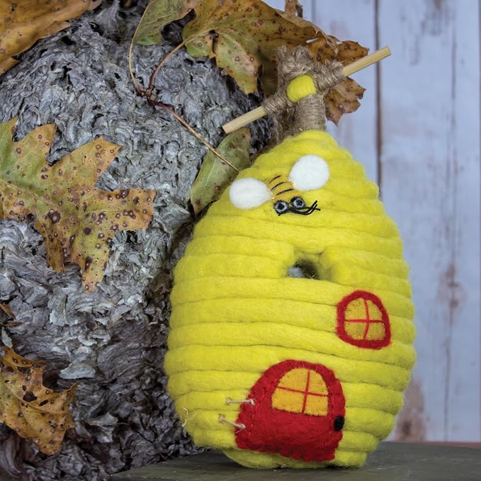 Global Crafts Bird House - Honey House Design - 30.7 x 16.8 x 16 cm - Wool