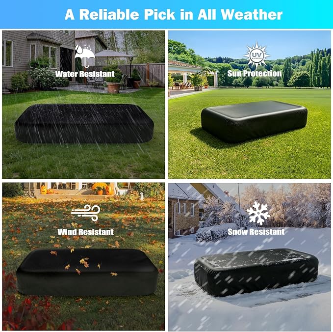 Rectangle Inflatable Pool Cover, Fits 103" L x 69" W Blow Up Pool Cover with Elastic Edge and 2 Buckle Straps, Thickened Waterproof Oxford Inflatable Pool Cover for Above Ground Pool