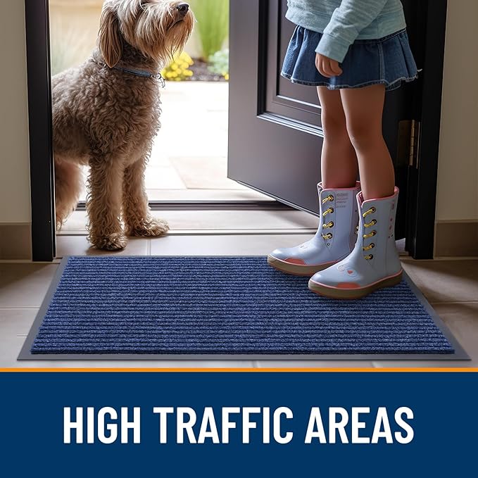OLANLY Front Door Mat Indoor Outdoor Entrance, 2-Pack 29.5 x 17 Inch, Waterproof Heavy Duty Doormat, Fade Resistant, Low Profile, Easy Clean Patio Porch Welcome Floor Mats for Entry, Blue