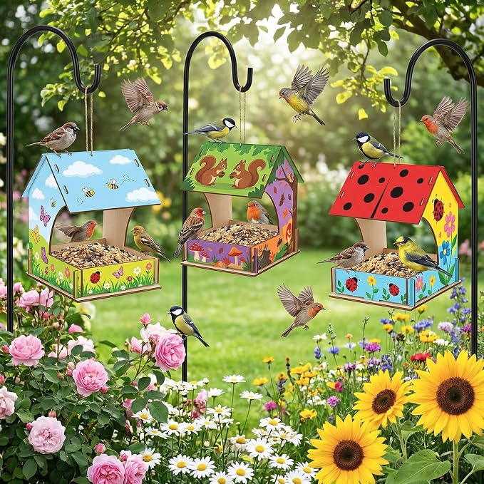 DoubleFill 30 Pack Wooden Bird Feeder Kits, DIY Bird House Kits, Build and Paint Your Own Craft for Adults, Unfinished Birdhouse Wood Craft for Educational Fun Art Outdoor Activities Gifts