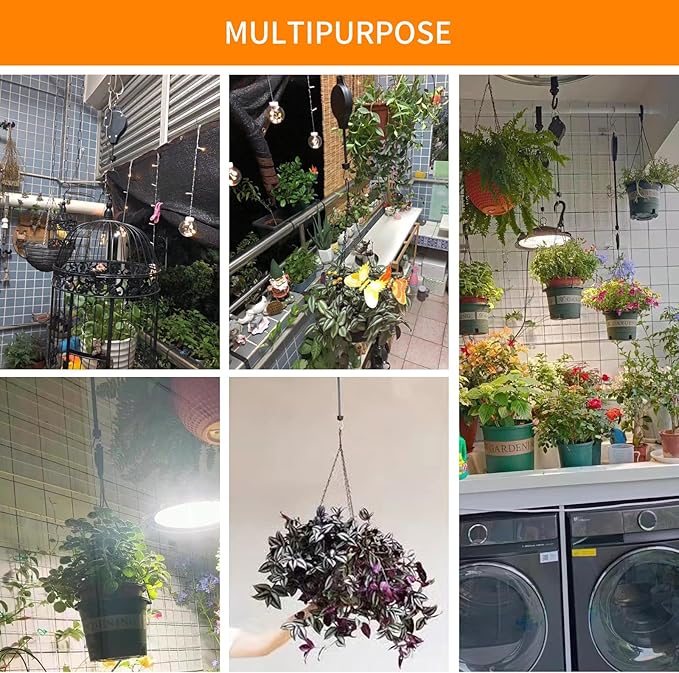 6PCS Retractable Hanging Plant Pulley Hook - Adjustable for Flower Baskets, Plant Pots, Bird Feeders(6PCS Black)