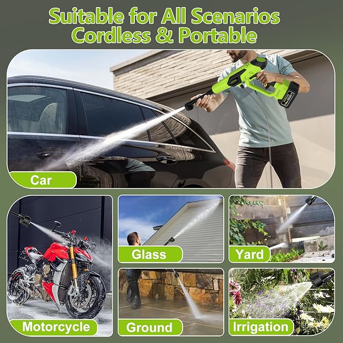 KEPEAK Cordless Pressure Washer, 1450PSI Portable Power Washer with 6-in-1 Nozzle, 21V Hand Held Pressure Washer with 2 Batteries, Electric Power Cleaner for Car, Garden, Home