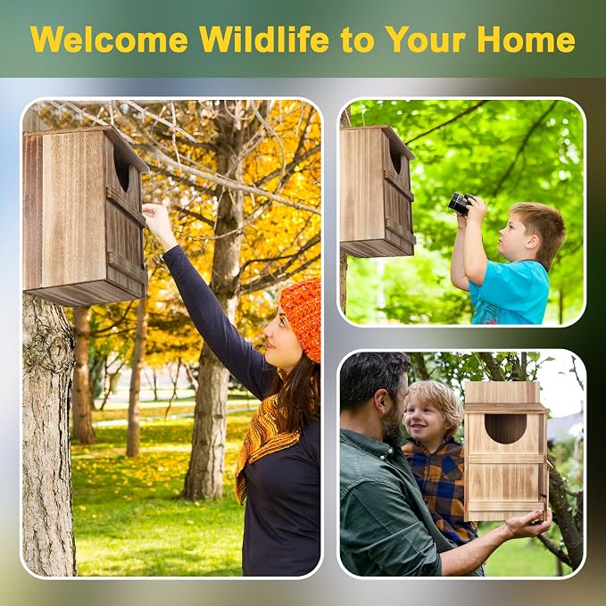4 Pack Half Round Owl Houses, Bird Houses for Outside, Wooden Owl Nest Box Large Opening Screech Outdoor Bird's Box, for Wildlife Screech, Barred, Great Horned, Barn Owls, Assembly Required