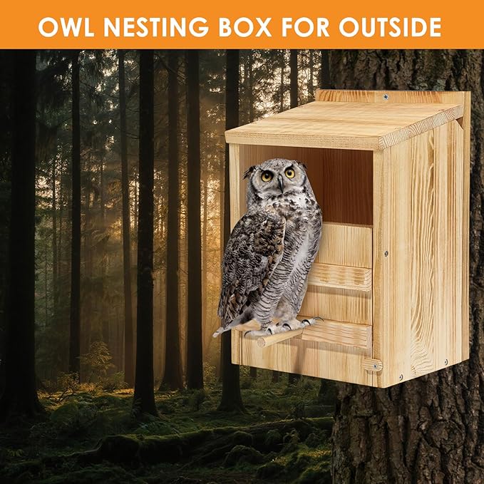 Barn Owl House,Owl Nesting Box for Outside,Wooden Nest House,Square Opening Bird Houses for Outside,Suitable for Wildlife Barn,Eastern Screech,Great Horned,Easy Assembly Required