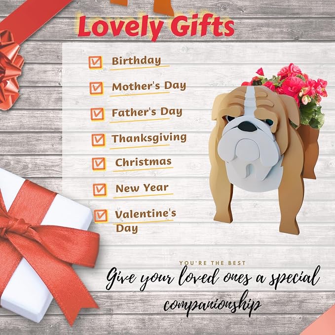 English Bulldog Dog Planter Plant Pots,Cute Dog Flower Planter,Gifts for Pet Lovers,Unique Animal Plant Pots,Office,Indoor Outdoor Garden Decor(9.45 * 7.48 * 10.63in)