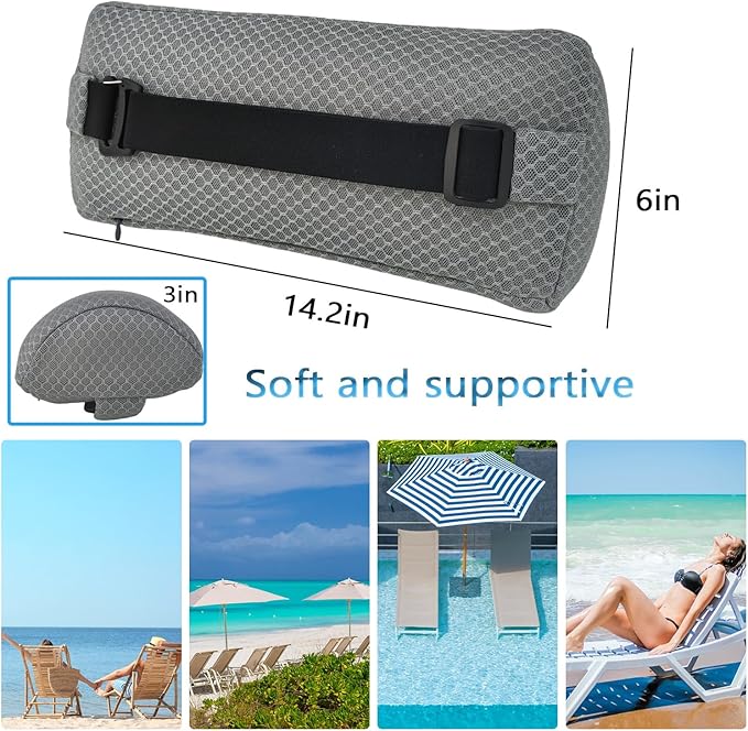 REEZEIVI 2 Pack Headrest Pillow for Patio Chaise Lounge,Chaise Lounge Pillows Outdoor 3D air mesh with Elastic Band,Quick Drying and Washable Spa Pillow for Recliner,Beach Chair,Office Chair,Gray