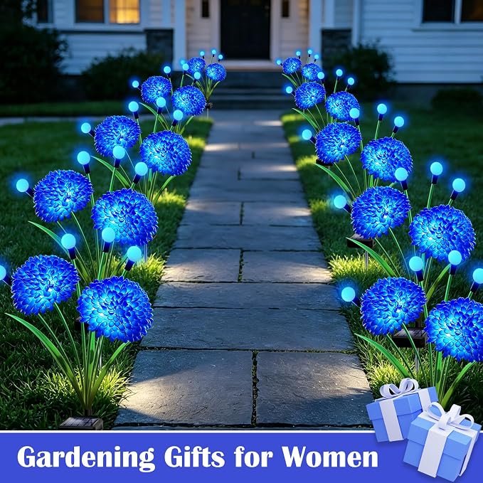 VOOKRY Solar Flowers Outdoor Waterproof, 8 Pack Blue Garden Lights with Swaying Firefly Lights, Flower Light Garden Decor for Yard Patio Pathway Lawn Grave, Gardening Gifts for Women Mother's Day
