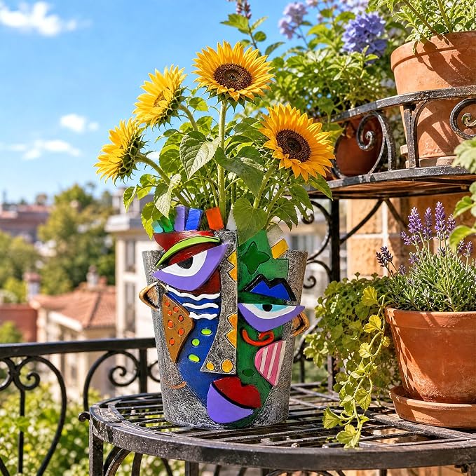 Mrlikale Abstract Face Planter Pots with Drainage Hole for Indoor Plants | 4.7 Inch Hand-Painted Funny Face Flower Pot for Succulents, Shelves, Desks, and Modern Home Decor